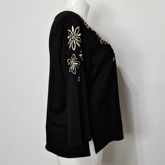 Alfred Dunner Black & Gold Spontaneous Flower Embroidery Crew Neck Top Size XL - Picture 11 of 13
